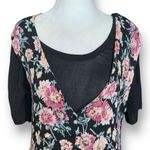 Vintage 90s Maxi Dress Black Pink Pastel Dark Floral Scoop Neck Pinafore Flowy Photo 3