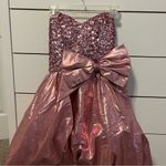 Pink Sequin Strapless Bow Dress Size 6 Photo 2