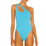 l*space L* Phoebe Classic One-Shoulder Rib One-Piece Blue Swimsuit Size 10 NWOT Photo 7