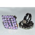 Source Unknown Set Of 2 Victorian Purple/Green Rhinestone Black Metal Adj. Fit Size 5-8 Rings Photo 3