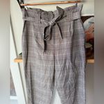 EXPRESS Gray Burgundy Plaid Ankle High Rise Tie Belt Dress Pants Sz 8 Photo 5