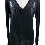 Miss Me Vintage Y2K MM Unplugged  Long Sleeve Rhinestone Wings Black Thermal L Photo 0