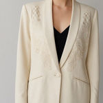 VTG Suzelle 100% Silk Ivory Oversized Boyfriend Blazer Embroidered‎ Jacket Sz 12 Photo 0