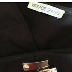 Versace LUXURY CHIC BLACK DRESS GOLD LOGO BUCKLE V NECK LONG SLEEVES JERSEY Photo 3