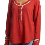 We The Free FREE PEOPLE Rainbow Thermal Waffle Knit Embroidered Henley Top M Photo 0