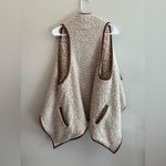 Love Tree Women's Acrylic Wool Faux Leather Trim Cream Sherpa Boho Vest Small Photo 1