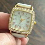 Vintage Haband Rhinestone Wristwatch Gold White Photo 1