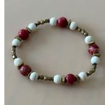 Fashion Retro Bracelet Red & Brass Boho, Beaded stretchy Bangle Stackable Photo 5