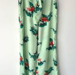 Mango Green Red Floral Pant Wide Leg Satin Flowy Tropical Boho Leaf Resort Wear Photo 0