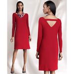 Eileen Fisher Viscose Jersey Ballet Neck Cut Out Back Scarlet Red Dress Medium Photo 1