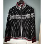 NEVE 100% Wool 1/4 Zip Pullover Snowflakes Sweater Women Size Large Black White Brown Photo 4