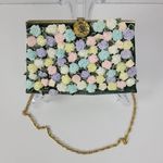 Andé Womens Clutch Bag Green Croc Embossed Pastel Floral Applique Gold Chain Photo 11