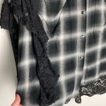 Divine Heritage Revolve Lace Button Front Plaid Shirt Gothcore Ruffles Medium Gray Photo 5