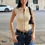 Alo Yoga Denim Knit Sleeveless Full Zip Top Oat Milk/ Ivory S Photo 12