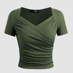 Cider Olive Green Faux Wrap Jersey Short Sleeve T Shirt Photo 0