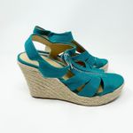 Michael Kors Turquoise Linen Strap Wedges Sandals Women's Size 9M/39M Espadrille Blue Photo 1