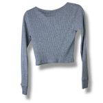 Aritzia TNA Gray V-Neck HomeStretch Rib Henley Thermal Knit Long Sleeve Crop Top Photo 5