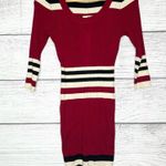 Pink Owl NWT  3/4 Sleeve Striped Stretch Sweater Dress Size Medium Red Black Tan Photo 10