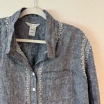 John Mark  Chambray Blue 100% Linen Embroidered Chambray Tunic Button Shirt 0X Photo 4