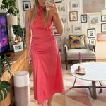 ALC Frank A.L.C. Coral Satin Halter Gown Size 6 Cocktail Asymmetric Ruched Midi Dress $500 Photo 5