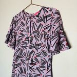 Kate Spade Women's Purple Ruffle Sleeve Matchstick Print Midi Dress Size 4 Photo 4