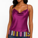 Bisou Bisou Satin Cowl Neck Y2K Strappy Tank Top Purple Size 4 Photo 0