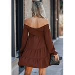 Cupshe  Boho Crisscross Off Shoulder Dress In Terracotta Long Sleeve Mini Sz XL Photo 2