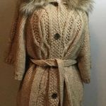 Loft Long Cinched Tie Waist Faux Fur Crotchet Cardigan Sweater Photo 0