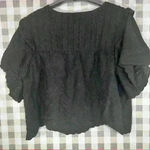 Democracy  Womens Short Sleeve Round Neck Embroidered Eyelet Woven Top Black Sz M Photo 3