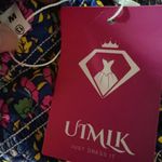 Uimlk open shoulder blue pink floral short trumpet sleeve stretchy chest & waist Size M Photo 5