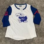 5th & Ocean Kansas Jayhawks Women’s Glitter Bling Logo 3/4 Sleeve Raglan Raw Hem Sz Large Photo 0