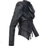 VIC BEE Women's Black Faux Leather Fitted Moto Jacket Photo 3