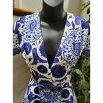 Boohoo  Women White & Blue Floral Polyester V-Neck ShortSleeve Romper Suit Size 6 Photo 3