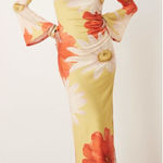 ASOS Yellow Floral Angel Sleeve Midaxi Bodycon Dress Size Small 4/6 Photo 0