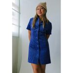 ROLLAS Corduroy Button Front Short Sleeve Mini Dress Royal Blue Size M Photo 9