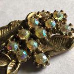 Elegant Gold Tone Vintage Floral Brooch with CZ Sparkling Accents Photo 4