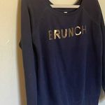 Sarah Marie Running Brunch Wide Neckline Sweatshirt Navy Blue Gold Small Photo 0