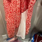 She & Sky Cute red white fiesta floral ruffle crinkle mini dress off the shoulder fun Photo 5