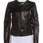 J Brand Croc Embossed Lamb Leather Moto Jacket Black Small Photo 0