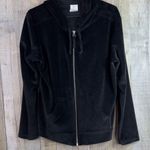 Chic Vintage Velour Long Sleeve Drawstring Hoodie with Zipper Front & Po… Black Size M Photo 9