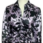 ZARA Satin Ruched Shirt Dress Size M Purple Black Floral Long Sleeve Mini NWT Size M Photo 2