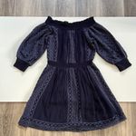 Alice + Olivia Navy Off Shoulder Eyelet Smoked Mini Dress Size 2 Photo 0