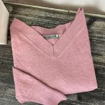 Anthropologie Rose Pink Long Sleeve Knit Cropped Oversized V Neck Sweater XS Photo 1