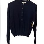 Good American NWT Tissue Weight Cotton Blend Henley Sweater size S/M Navy Photo 3