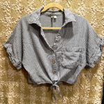 Versona Blue and White Tie-Front Button Down Shirt Sz L Photo 1