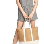 Show Me Your Mumu NWT  Sunseeker Paper and Straw Tote Bag Natural Tan White Woven Photo 0