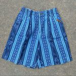 Vintage blue medallion stripe printed pleated front bareback high waist shorts Size 29 Photo 0