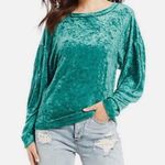 We The Free  Free People Milan Sea Green Velvet Crew  Neck Sweatshirt W-241 Sz S Photo 0