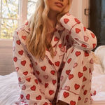 Printfresh  FULL SET  Long Sleeve Heart Print Pajamas Pink Red XL Loungewear Photo 0