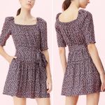 Rebecca Taylor  Francesca Navy Floral Print Silk Blend Square Neck Dress Size 8 Photo 1